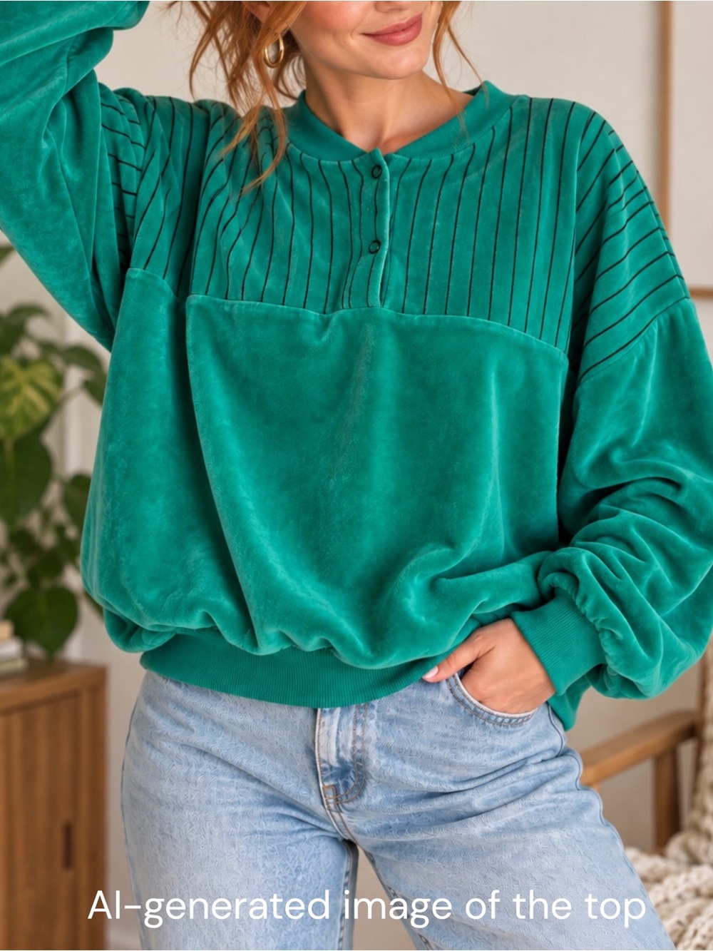 Vintage 80s 90s Teal Velour Sweatshirt XL Pinstripe Oversized Retro Kelly Green